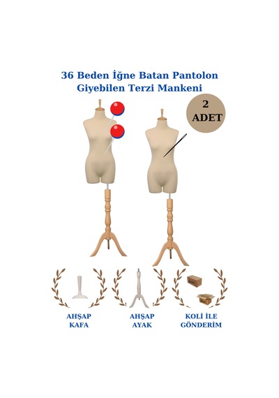 2 Adet Pantolon Giyebilen 36 Beden Süngerli Terzi Prova Mankeni 3