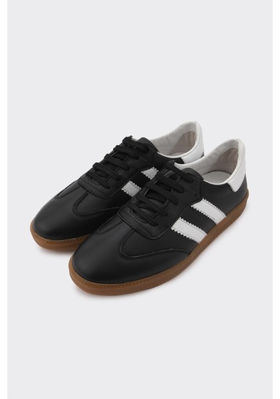Derinet Comfort Taban Hakiki Deri Kadın Sneaker Siyah Beyaz Siyah Beyaz