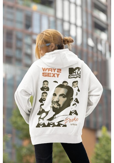 Sevbano Drake Way 2 Sexy Baskılı Unisex Oversize Tasarım Rapper Şarkıcı H Beyaz
