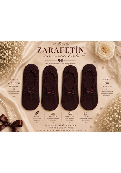 Çorap Vitrini 4 Çift Mürdüm Dantelli Ve Fiyonklu Premium Babet Çorap Seti Günlük Hayatınızdaki Küçük Lüks