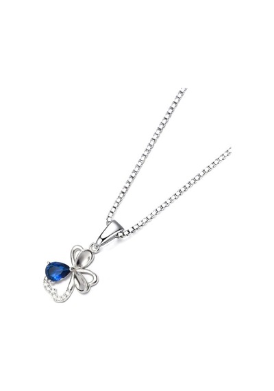 Brezza Lusso Jewelry  Diamond Serisi Safir Damla Kalp Çiçek Gümüş Kadın Kolye 45 CM 45 CM