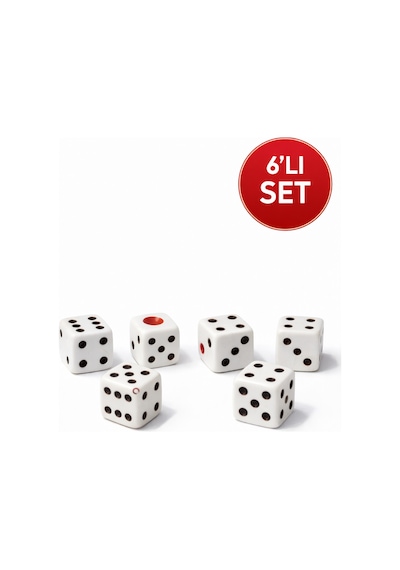 6 Lı Set 10.5 Mm Okey & Tavla Zarı Net Noktalı Dayanıklı Okey & Tavla Zarları