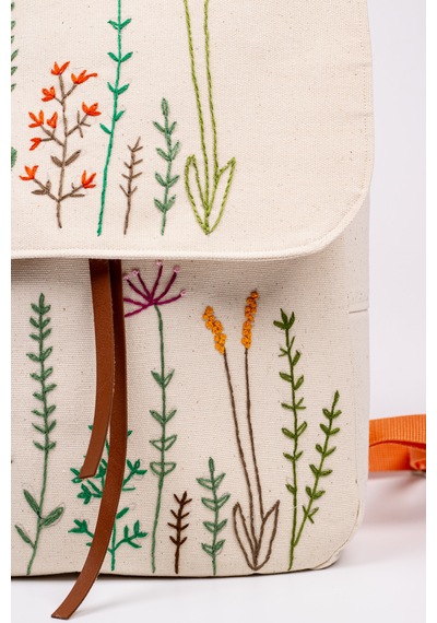 Fabric Craft Bag Sırt Çantas Kanvas Nakışlı Ayarlanabilir Krem Rengi Krem