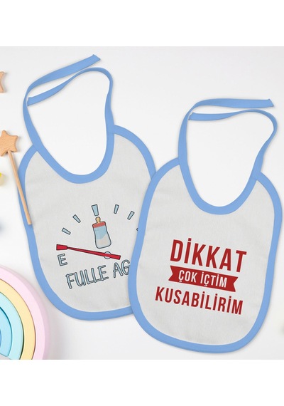 BK Kids Fulle Aganı ve Kusabilirim Tasarımlı 2’li Mavi Mama Önlüğ Mavi