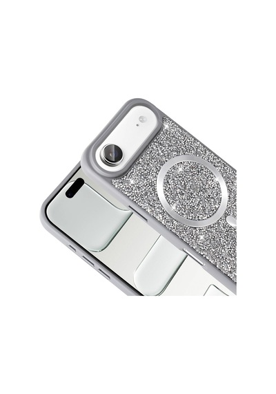 Apple Uyumlu iPhone 17 Air Kılıf Pırlanta Tasarımlı M-safe Şarj Özellikli Mkst Mozaik Silikon Kapak - Siyah Siyah