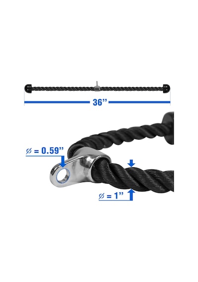 Yes4all Deluxe Tricep Halatı, 68/91cm, 4 Renk Seçeneği, Karabinalı, Siyah