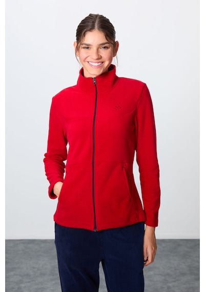 Tommy Life Kırmızı-lacivert Kalın Yumuşak Dokulu Dik Yaka Oversize Nakışlı Polar Kadın Eşofman Takım -95339 Kırmızı - Lacivert