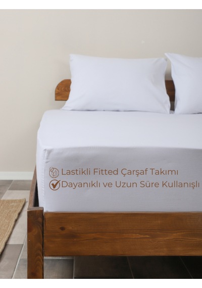Beyaz Lastikli Çarşaf Takımı Fitted Pamuklu Kumaş Yastık Kılıflı