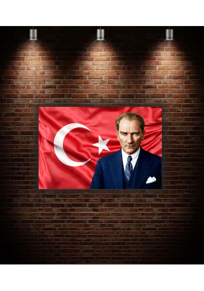 Atatürk İstiklal Bayrak Temalı Dekoratif Cam Tablo -50