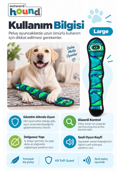 Outward Hound Durablez Snake Dayanıklı Sesli Ve Dolgusuz Yılan Peluş Köpek Oyuncağı Large