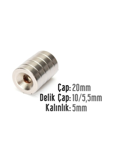 5 Adet 20Mm X 10-5Mm X 5Mm Havşa Delikli Güçlü Neodyum Miknatis N11.24452