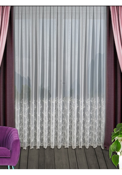 Lüks Tül Perde Grek Zemin Çiçek Desenli- Modern House- Lüks Tül Perde Grek Zemin Çiçek Desenli- Modern House-