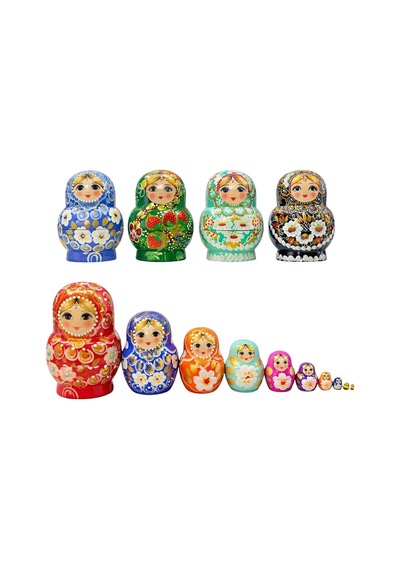 Onlu Ahşap Matruşka Bebek Seti Tombul 15cm Renkli 10 Parça T15