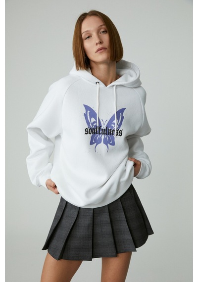 Ethıquet LAMARI Kadın Oversıze Şardonlu Kapüşonlu Beyaz Sweatshirt