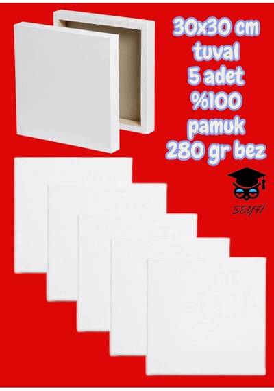 30x30 Cm Tuval 5 Adet %100 Pamuk 280 Gr Bez