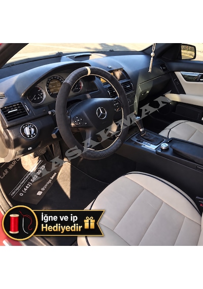 Mercedes Glk X204 Dikme Direksiyon Kılıfı Alcantara Süet Mat Karbon Bej Yüzük Ve Dikiş 2008-2012 Siyah