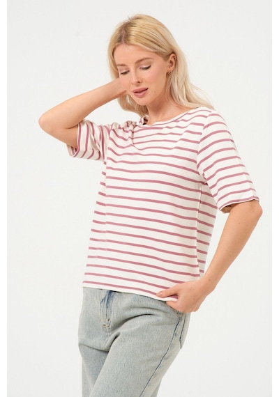 Kadın Çizgili Tişört Oversize T-shirt Çok Renkli