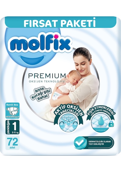 Molfix Premium Bebek Bezi Beden:1 2-5kg Yeni Doğan Fırsat 72 Adet