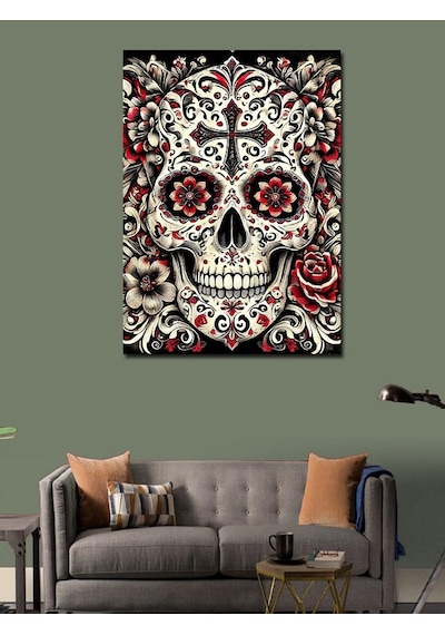 Kanvas Tablo Şeker Kafatası Motifi 70cmx100cm