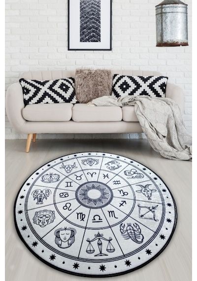 Horoscope Beyaz 100X100 Cm Dekoratif Halı , Kaymaz Halı