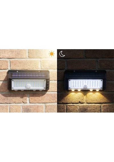 Panther Pt-2963 Sensörlü Solar Led Duvar Lambası - Sarı Ve Günışığı Bahçe Aydınlatma