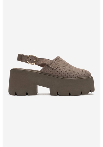 Luvi Shoes Caldrıs Vizon Süet Hakiki Deri Önü Kapalı Kalın Platform Tabanlı Kadın Sandalet