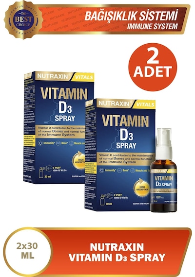 Nutraxin Vitamin D3 Sprey 1000 Iu 30 Ml 2 Adet