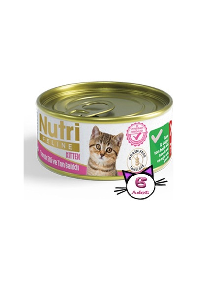Nutri Feline Kitten Tavuklu ve Ton Balıklı Tahılsız Konserve Yavru Kedi Maması 6 x 85 G