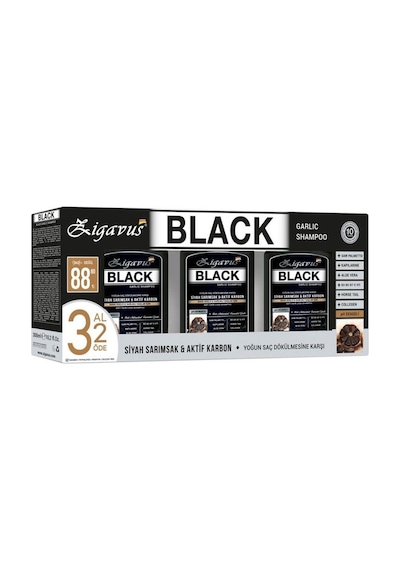 Zigavus Siyah Sarımsak & Aktif Karbon Yoğun Saç Dökülmesine Karşı Şampuan  3 x 300 ML