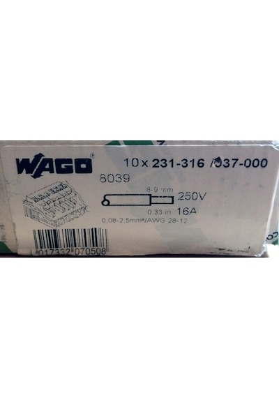 50Adet Wago 231-316/026-000 Terminal Bloğu 16 Pozisyon, 28-12Awg