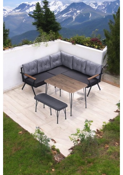 PiLocco Demonte Sehpalı Metal Mutfak Köşe Takımı 180 x 180 Gri