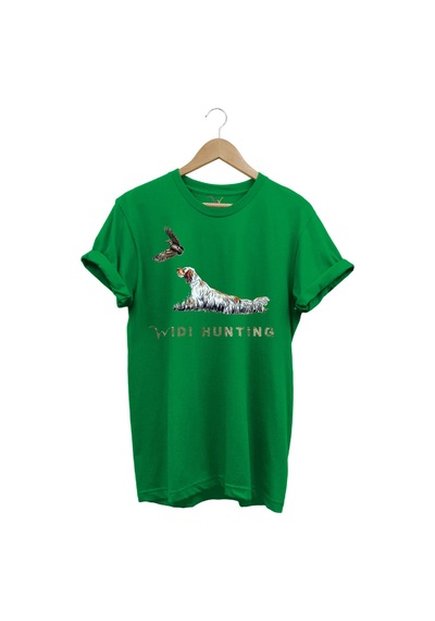 Avcılık Widi Hunting Fermalı English Setter Çulluk Baskılı %100 Pamuk Regular Fit Yeşil T-shirt Yeşil