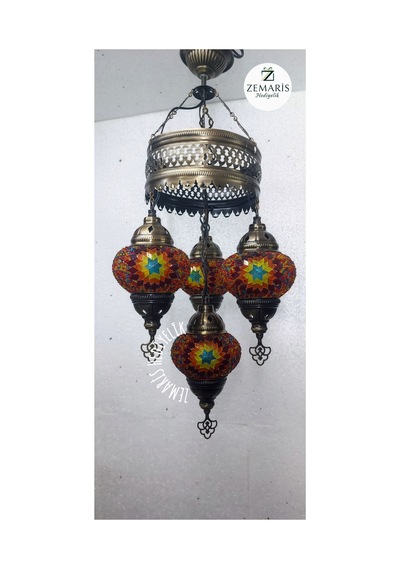 El Yapımı Otantik Mozaik Avize Kırmızı - 807626339 Kırmızı
