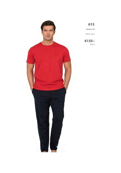 Pierre Cardin 6135 Erkek Kısa Kollu Bisiklet Yaka Pijama Takımı-kırmızı