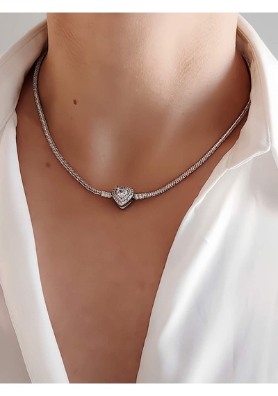 Eva Takı Store Prenses Taşlı Kalp Aşk Love Kolye Silver
