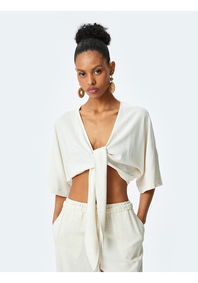 Koton Viskon Keten Karışımlı Kimono Kol Bağlama Detaylı Crop Bluz Bej Çizgili 5sak60199uw Ekru Çizgili Ekru Koton Viskon Keten Karışımlı Kimono Kol Bağlama Detaylı Crop Bluz Bej Çizgili 5sak60199uw Ekru Çizgili Ekru