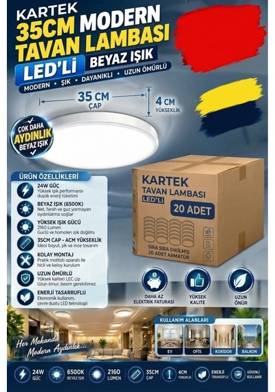 20 Adet---35cm ,modern Tavana Sıfır Panel Led Avize Tavan Armatürü 24w Beyaz Işık İnce Dekoratif Led Tavan Lambası,kolay Montaj Sıva Üstü Tavan Lambası Tak Çalıştır ,tavan Glop, Lamba