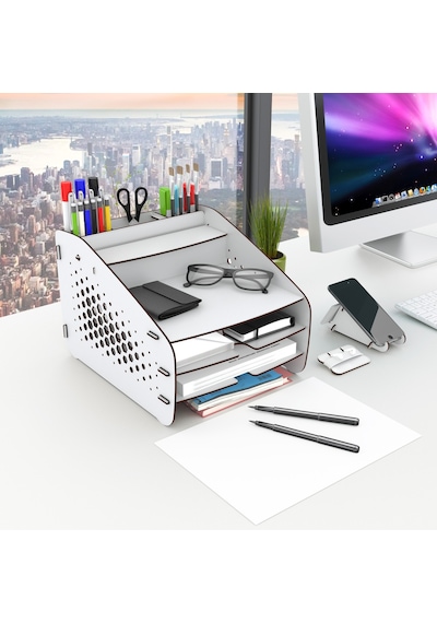 Design Otto Fx Medium Hexa - 6 Renk Evrak Rafı Masaüstü Organizer Siyah