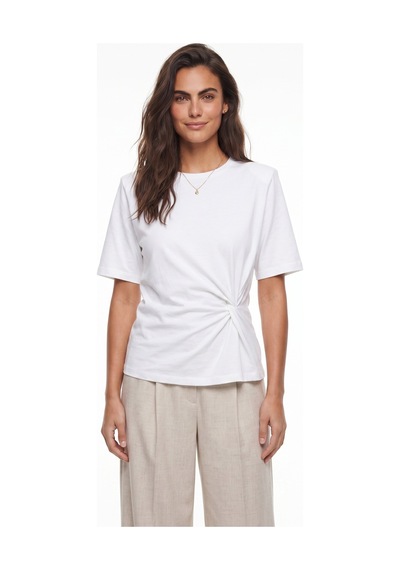 Onloox Kadın Beyaz Beyaz Yumuşak Dokulu Kısa Kollu Rahat Kalıp Vatkalı Omuz Yanı Düğüm Detaylı T-shirt Onloox Kadın Beyaz Beyaz Yumuşak Dokulu Kısa Kollu Rahat Kalıp Vatkalı Omuz Yanı Düğüm Detaylı T-shirt