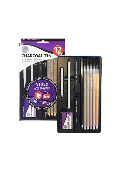 Daler Rowney Simply Charcoal Tin 12Li Set