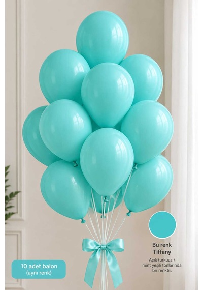 Latex Balon Seti 10'lu- Açık Mavi Turkuaz/mint Yeşili Karışımı Çok Renkli