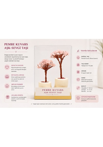 Bakgelal Pembe Kuvars Doğal Taş Ağaç Premium Masaüstü Dekor Objesi 12101703