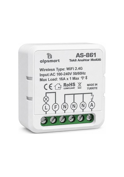 Alpsmart As-861 Akıllı Wi-fi Tekli Duvar Anahtar Modülü Tuya Uyum