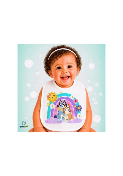 Bluey Keten Bebek Mama Önlüğü Yumuşak - Emici - Yıkanabilir - Özel Tasarım P015 Çok Renkli