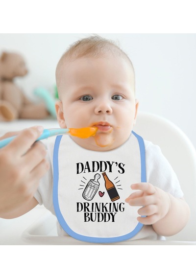 Bk Kids Daddy's Drinking Buddy Tasarımlı Mavi Bebek Mama Önlüğü Mavi