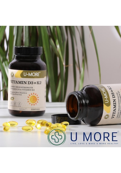 U-More Vitamin D3 1000IU Vitamin K2 60 Yumuşak Kapsül