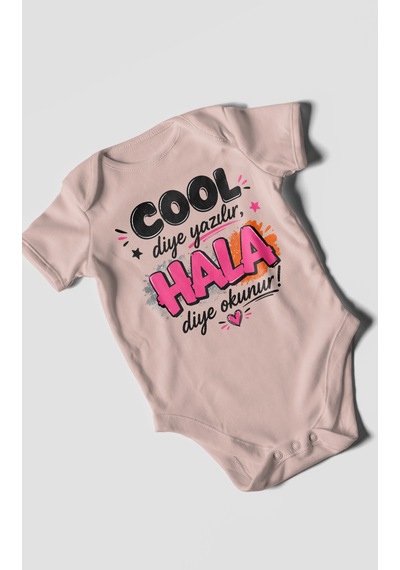 Morivokids Cool Diye Yazılır Hala Diye Okunur Kısa Kollu Bebek Body %100 Pamuk Pastel Pembe