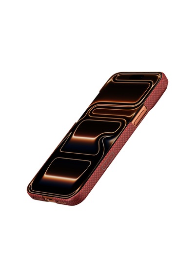 İphone 17 Pro Max Uyumlu Kılıf M-safe Şarjlı Aramid Fiber Pitaka Sakura Hours Serisi Kapak Kırmızı