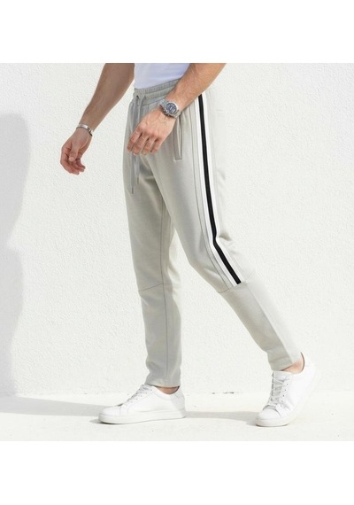 Plus Scorpion Erkek Slim Fit Pamuklu Eşofman Altı Yan Şerit Detaylı Günlük Gri