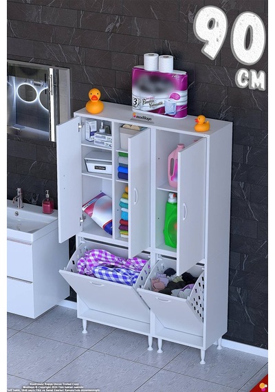 Ohbe 55 + 35cm Genişlik 160cm Boy 32,5cm Derinlik Kirli Sepetli 3 Uzun Kapak Çok Amaçlı Banyo Dolabı Beyaz Ohbe 55 + 35cm Genişlik 160cm Boy 32,5cm Derinlik Kirli Sepetli 3 Uzun Kapak Çok Amaçlı Banyo Dolabı Beyaz